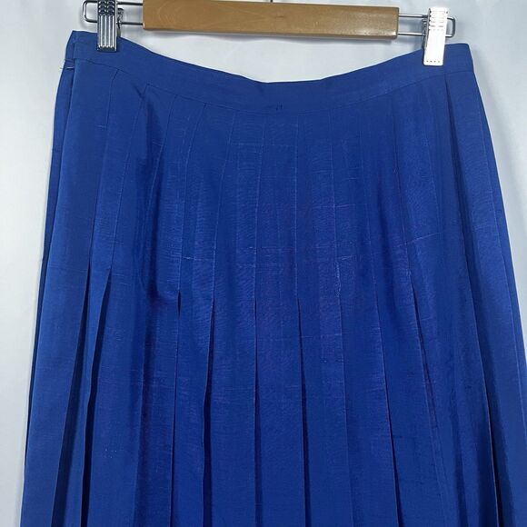 New Traditions For Marshall Field’s Cobalt Blue Silk Pleated Midi Skirt Size 12 - Picture 5 of 14